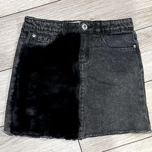 Zara girls black denim and fur skirt size 8